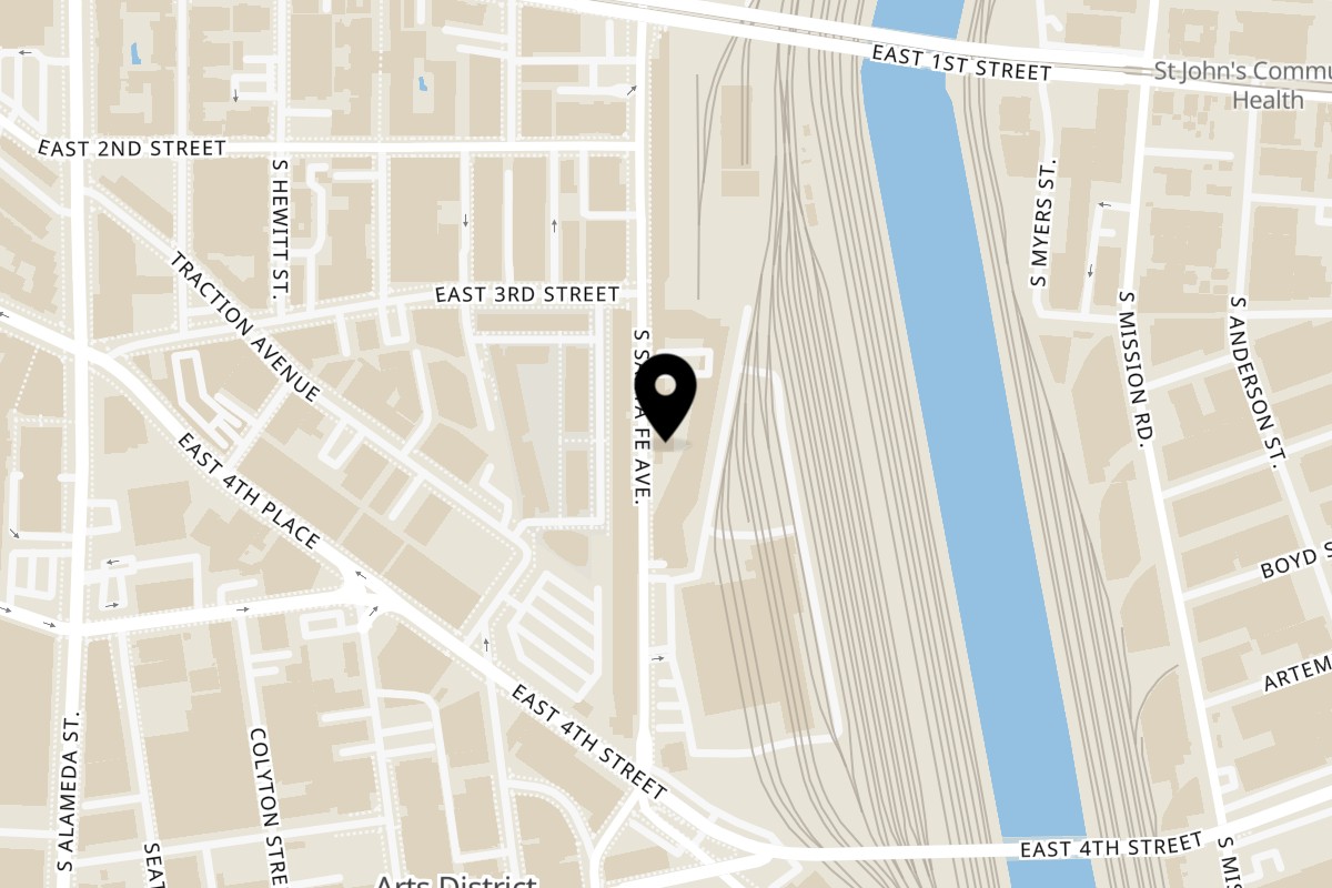 Map showing the location of ROLL roll Roll 300 S Santa Fe Ave Suite Q on 300 S Santa Fe Ave Q in Los Angeles