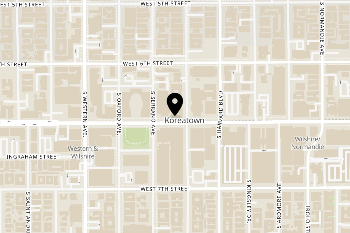 Map showing the location of ROLL roll Roll on 3675 Wilshire Blvd C in Los Angeles